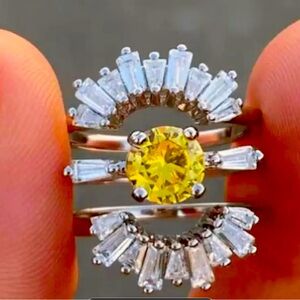 Yellow Zirconia, Simulated, Diamonds 3 Piece Bridal Ring Set, Wedding Ring, Sz 8